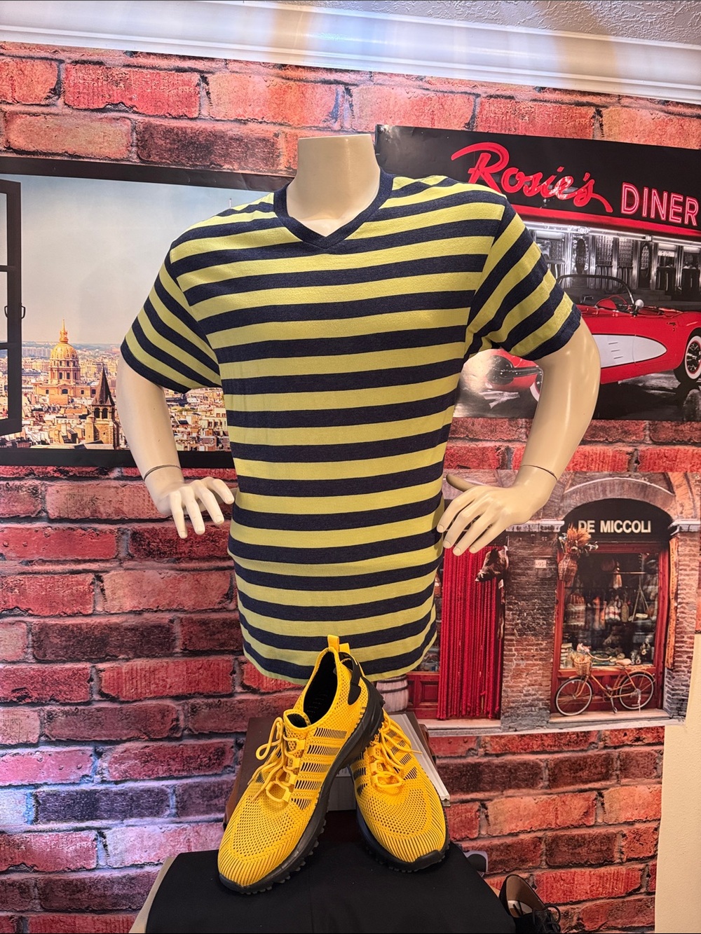 Rustic Blue Striped Tee - Navy & Yellow